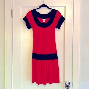 Diane Von Furstenberg Orange and Navy Drop Waist 100% Silk Dress Size 2